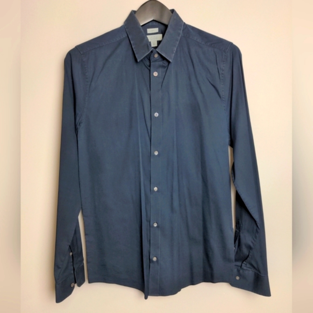 Cos Men's Slim Button Up Shirt Navy Size 15